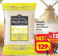 ANADOLU MUTFAĞI YERLİ PİLAVLİK PİRİNÇ 2.5 KG fiyat ve kampanya bilgisi